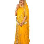 Honey Yellow Aari Salma Work Rajputi Poshak | Zari Sequins & Aari Work on Bamber Satin | Jaipurio Designer Collection